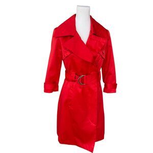 Bebe Women Pretty Little Liars Trench Coat Red Belted Cotton Blend Tomato Girl
